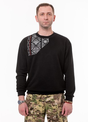Men's sweatshirt vyshyvanka with embroidery "Victory" black. Ukrainian ornament.