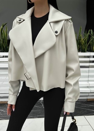 Short jacket made of eco leather in lactic color4 photo