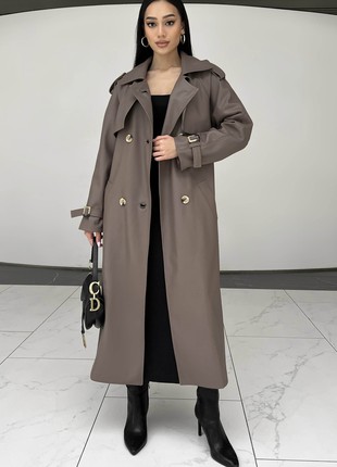 The Next trench coat is elongated in mocha color