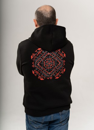 Fleece hoodie with coded ornaments on the front and back2 photo