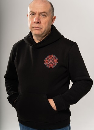 Fleece hoodie with coded ornaments on the front and back9 photo