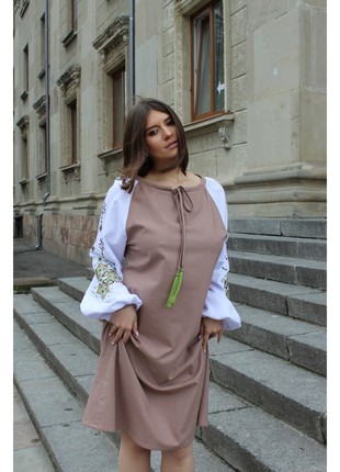 Linen dress "Brown with Infinities"2 photo