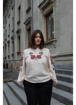 Woman's linen beige Embroidered blouse "BOLEKHIVSKA"2 photo