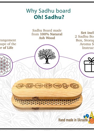 Sadhu Boards Oh! SADHU for Yoga Meditation from 100% Natural Ash Wood, Oval Chakras2 photo