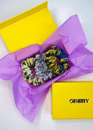 Set of 3 silk scrunchies with prints by Ukrainian artist