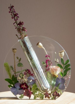 Resin vase with pressed flowers, Home decor vase, Handmade colorful vase1 photo