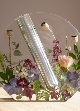 Resin vase with pressed flowers, Home decor vase, Handmade colorful vase2 photo