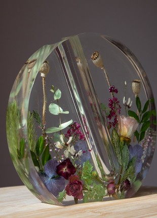 Resin vase with pressed flowers, Home decor vase, Handmade colorful vase6 photo