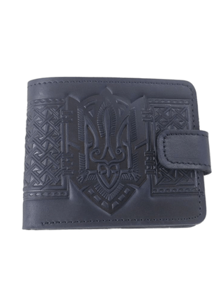 Leather wallet "Trident" black Handmade