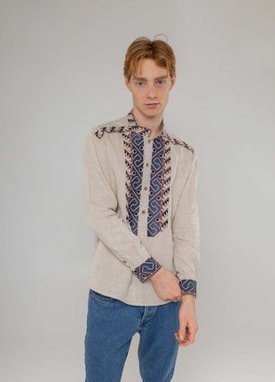 Men's embroidered shirt "Fountain" natural