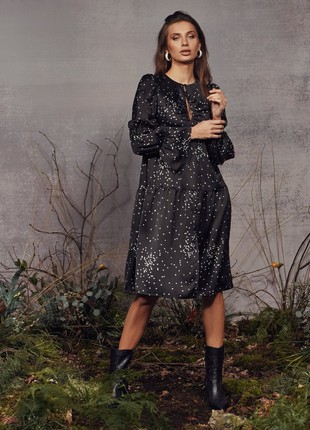 SATIN BLACK DRESS WITH CUTOUT GEPUR