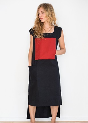 Long dress with a red square "Peaceful warrior"