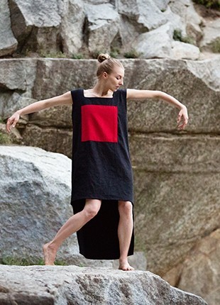 Long dress with a red square "Peaceful warrior"4 photo