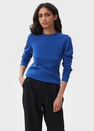 Navy blue knitted cotton jumper