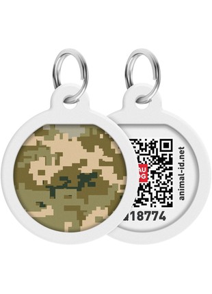 WAUDOG Smart ID metal pet tag with QR passport, “Military” design, circle, ∅ 25 mm