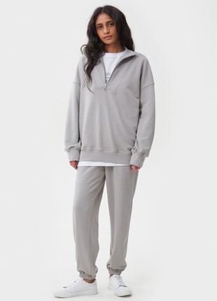 Gray loose fit sweatshirt with zipped collar1 photo