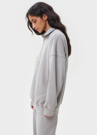 Gray loose fit sweatshirt with zipped collar5 photo