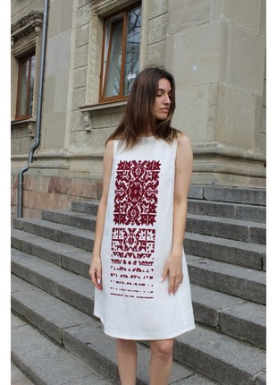 White linen embroidered dress Spadayucha Zirka (hand embroidery)Bordo