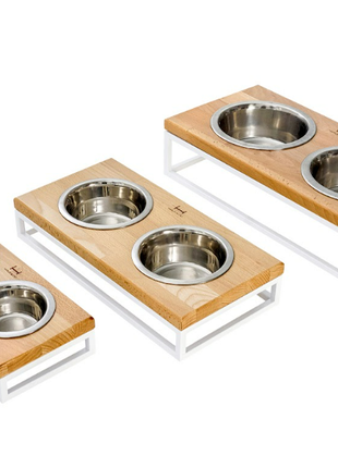 Dog Feeders Harley and Cho Lunch Bar Natural wood + White M (42x21x10cm) 3300018