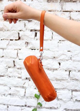 Women glasses case with wrist strap minimalist style / Orange3 photo