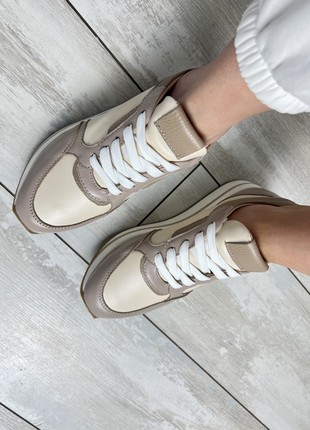 Beige leather sneakers4 photo
