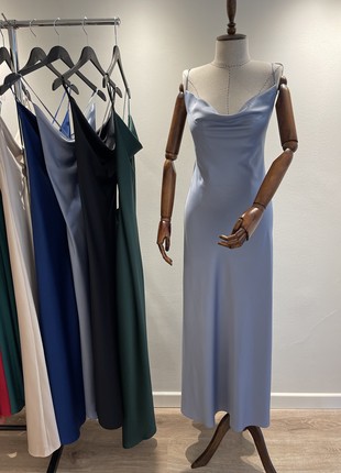 Maxi silk slip dress with open back. Cowl neck long cocktail dress.4 photo