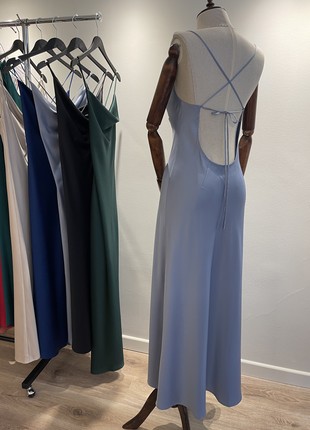 Maxi silk slip dress with open back. Cowl neck long cocktail dress.5 photo