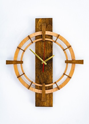 Wall clock made of wood, height 50cm, covered with linseed oil and beeswax