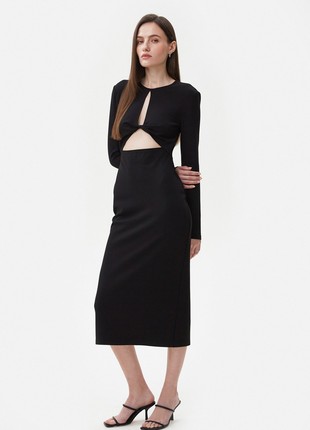 Black midi viscose dress with cut outs3 photo