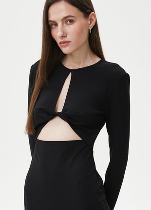Black midi viscose dress with cut outs4 photo