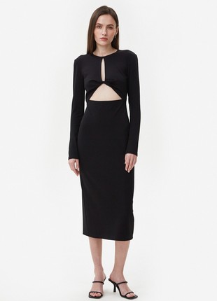 Black midi viscose dress with cut outs1 photo