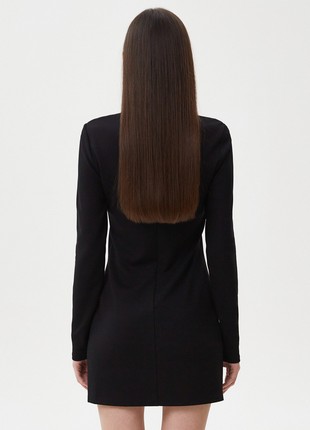 Black short viscose dress with a shoulder cut out4 photo