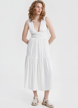 Milky viscose midi dress with polka dot print