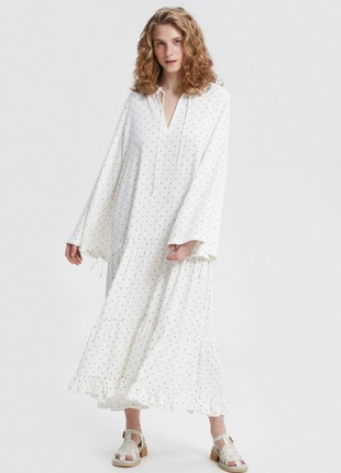 Milky viscose elongated midi dress with polka dot print