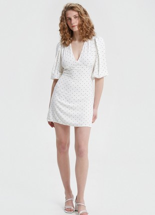 Milky viscose short dress with polka dot print