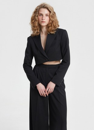 Black cropped jacket made of suit fabric with viscose2 photo
