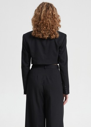 Black cropped jacket made of suit fabric with viscose6 photo