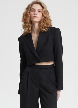 Black cropped jacket made of suit fabric with viscose