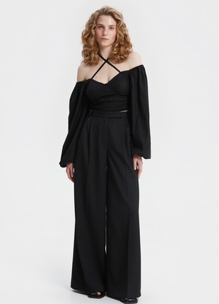 Black palazzo pants made of suit fabric with viscose4 photo