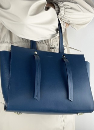 Blue crossbody bag, Blue leather purse, Top handle leather bag woman, Zipper leather handbag, Massanger bag for woman, Lamponi Trapez4 photo