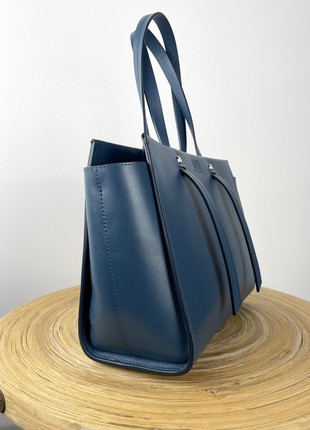 Blue crossbody bag, Blue leather purse, Top handle leather bag woman, Zipper leather handbag, Massanger bag for woman, Lamponi Trapez2 photo
