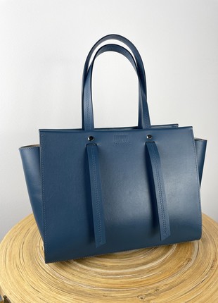 Blue crossbody bag, Blue leather purse, Top handle leather bag woman, Zipper leather handbag, Massanger bag for woman, Lamponi Trapez