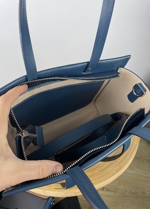 Blue crossbody bag, Blue leather purse, Top handle leather bag woman, Zipper leather handbag, Massanger bag for woman, Lamponi Trapez3 photo