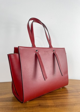 Burgundy crossbody bag, Burgundy leather purse, Top handle leather bag woman, Zipper leather handbag, Massanger bag for woman, Lamponi Trapez2 photo