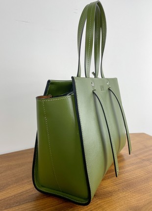 Green crossbody bag, Green leather purse, Top handle leather bag woman, Zipper leather handbag, Massanger bag for woman, Lamponi Trapez2 photo