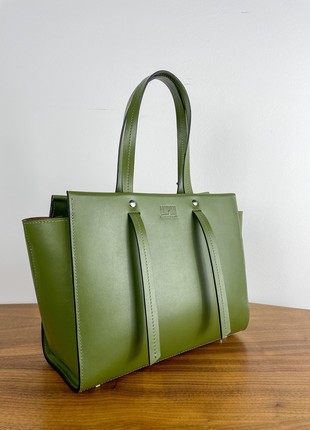 Green crossbody bag, Green leather purse, Top handle leather bag woman, Zipper leather handbag, Massanger bag for woman, Lamponi Trapez3 photo
