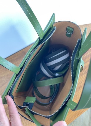 Green crossbody bag, Green leather purse, Top handle leather bag woman, Zipper leather handbag, Massanger bag for woman, Lamponi Trapez4 photo
