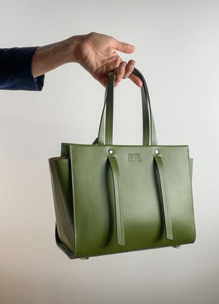 Green crossbody bag, Green leather purse, Top handle leather bag woman, Zipper leather handbag, Massanger bag for woman, Lamponi Trapez