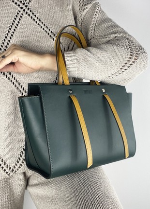 Dark green crossbody, Dark green purse, Top handle leather bag woman, Zipper leather handbag, Massanger bag for woman, Lamponi Trapez