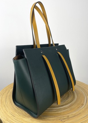 Dark green crossbody, Dark green purse, Top handle leather bag woman, Zipper leather handbag, Massanger bag for woman, Lamponi Trapez3 photo